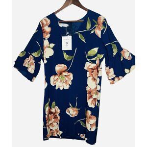 BELONGSCI Womens Summer Dress V-Neck Bell Sleeve Blue Floral Sz L ($48)